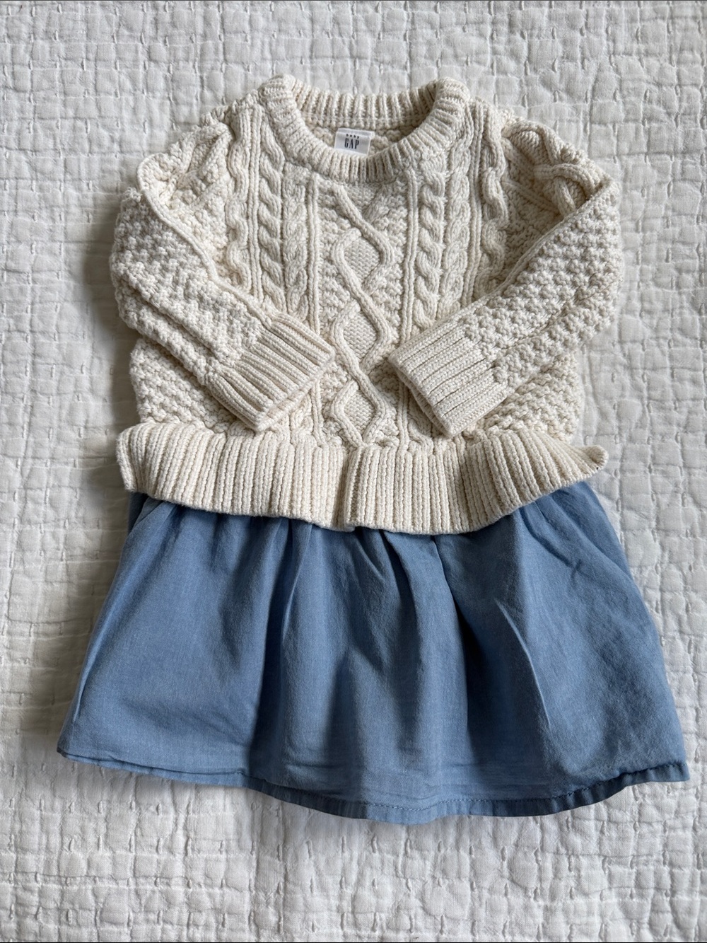 GAP Cream Cable Knit Sweater with Blue Skirt Layer
